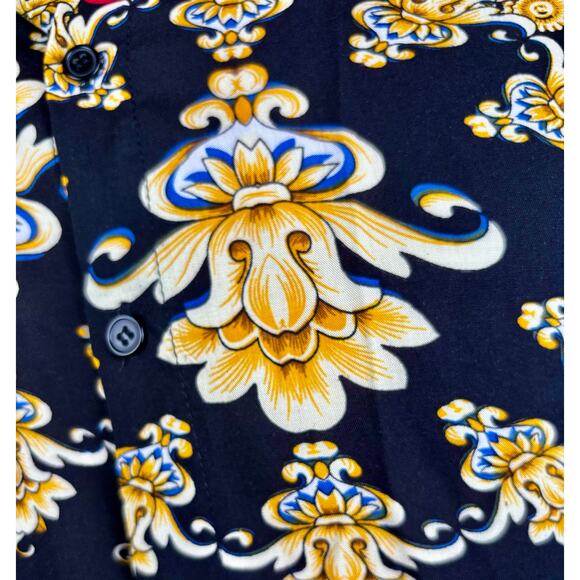 Forever 21 Floral Gold Button Down Long Sleeve Shirt Mens Small Colorful NWOT - Picture 3 of 4